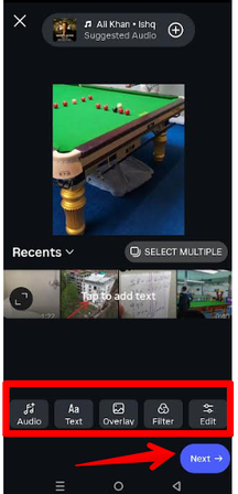 Pre-post settings for the YouTube video on Instagram