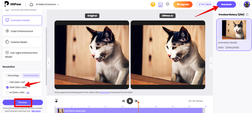 Previewing and downloading enhanced video