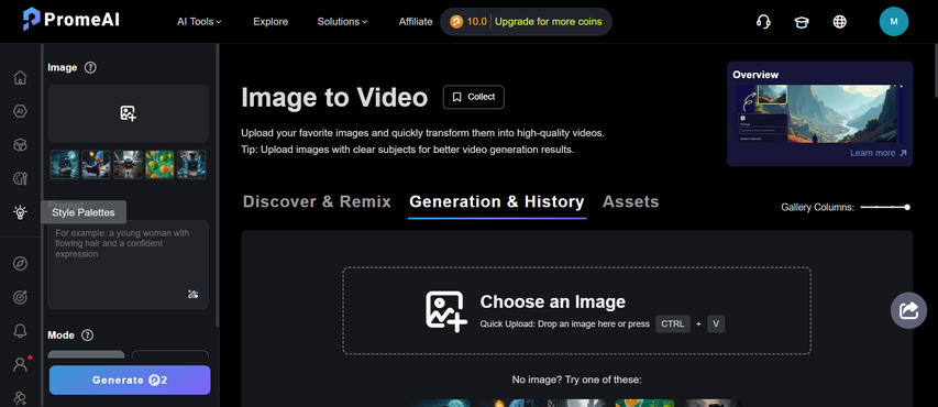 open Prome.AI text or image to video tool