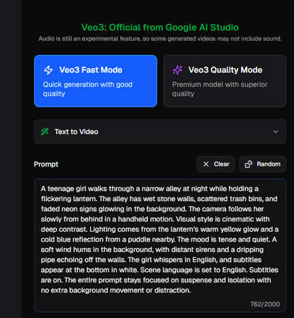 Prompt example for Veo 3