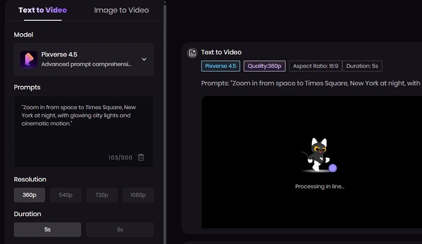 digite o prompt para zoom da Terra no vídeo