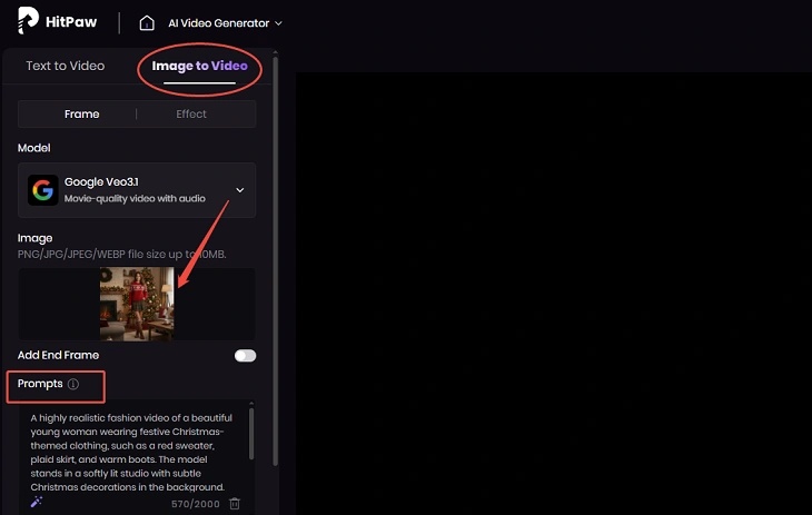 enter prompt for ai christmas video