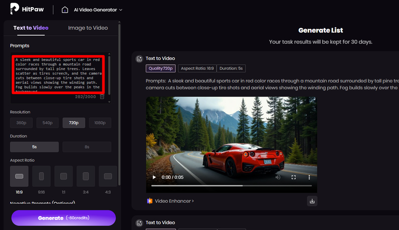 Prompting AI video generator