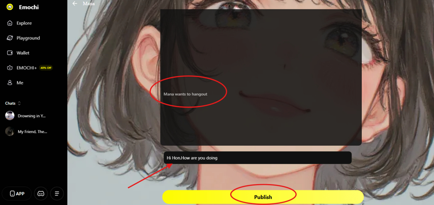 Publishing the new AI character on Emochi