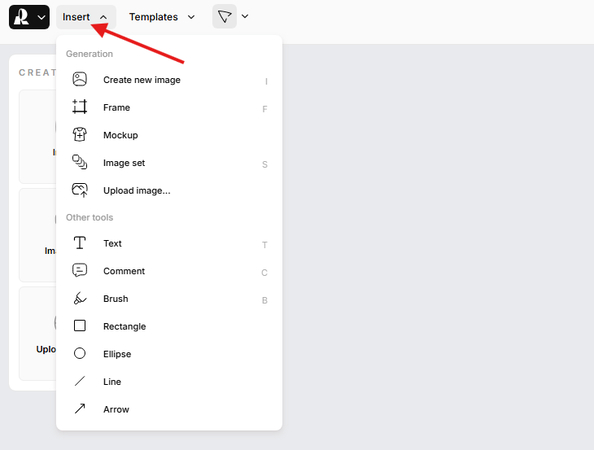 Recraft AI Insert options