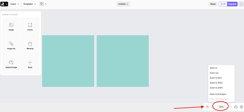 Recraft AI undo, redo, and zoom options