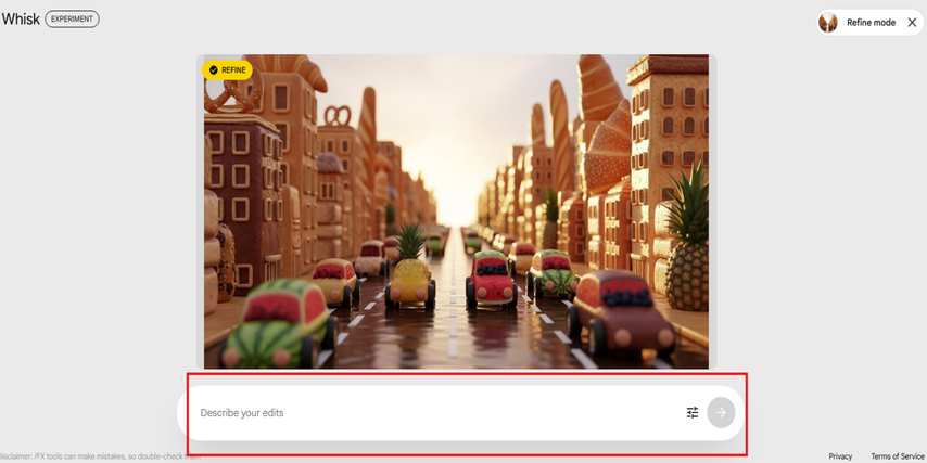 Refining the generated image with text prompts in Whisk AI