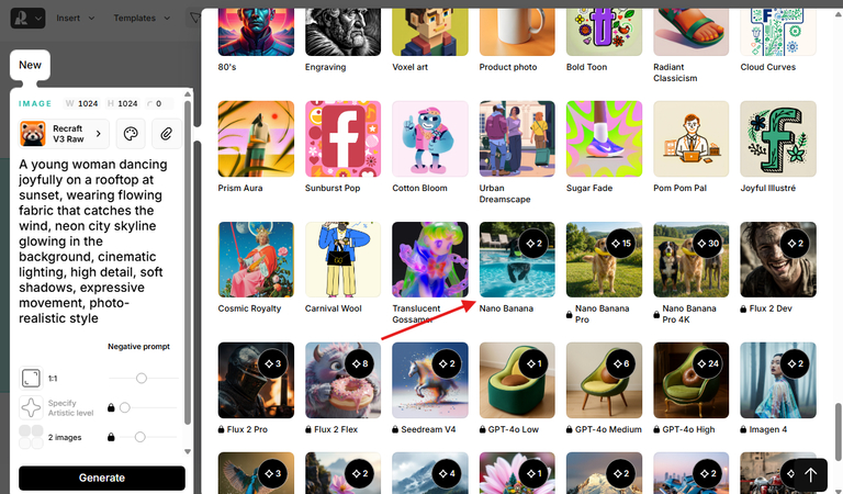 Regenerating the same image with a different model or style in Recraft AI