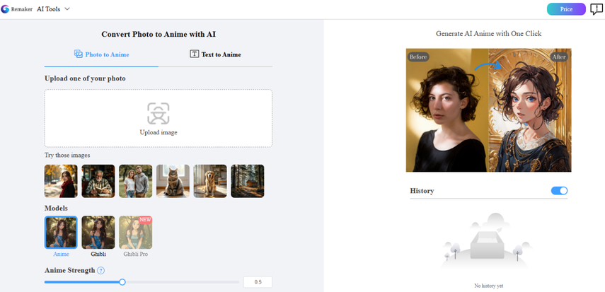 Remaker AI photo to anime converter