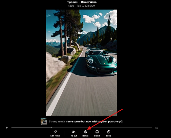 Remix feature in the Sora AI video generator