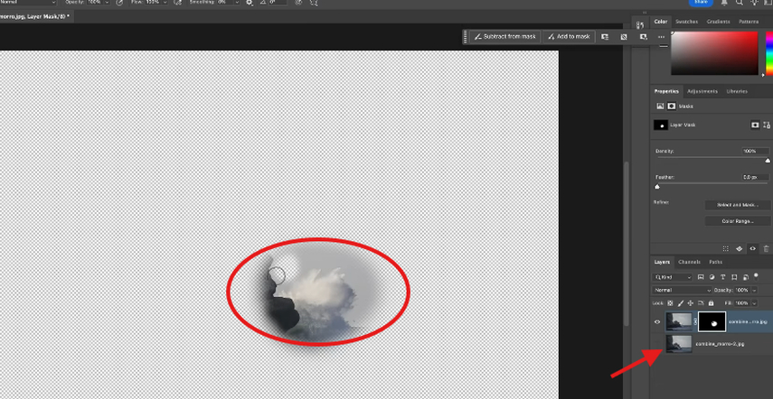 Revealing the painted section in the two pictures using Photoshop