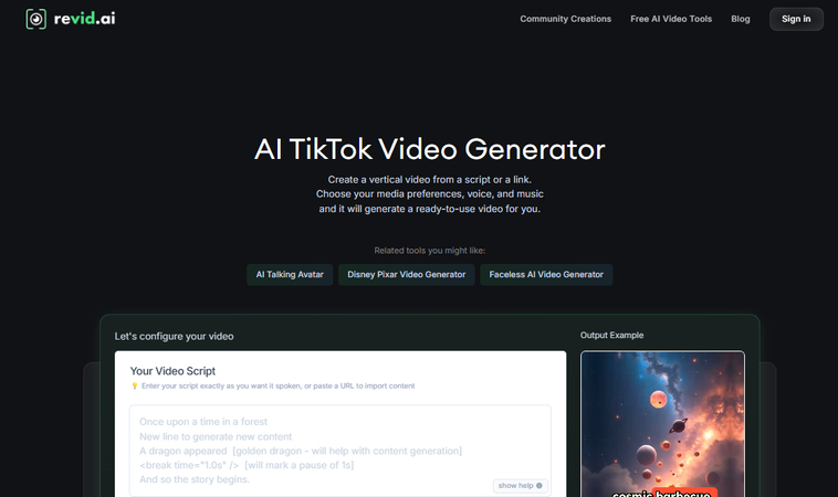 Revid.ai TikTok clip maker