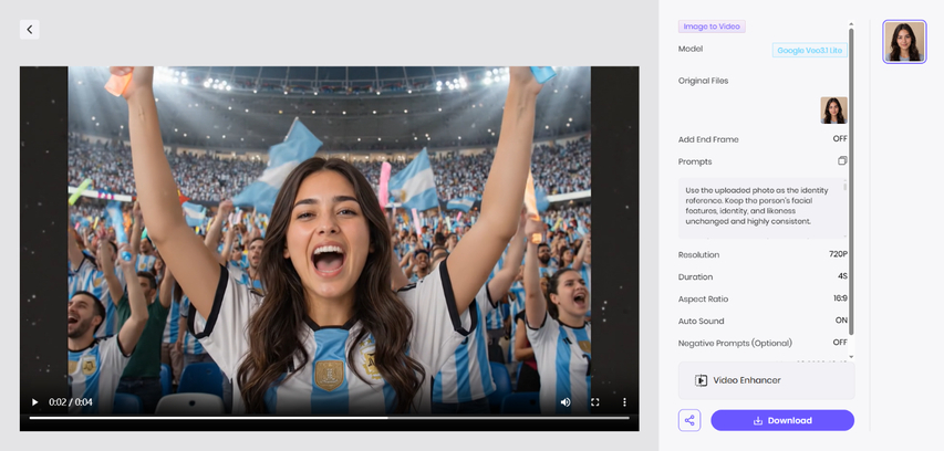 preview generated football video and download