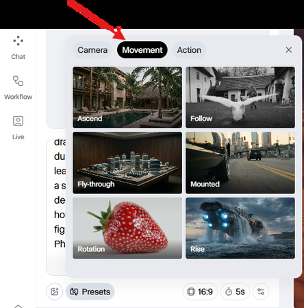 Runway AI Text to Video movement presets