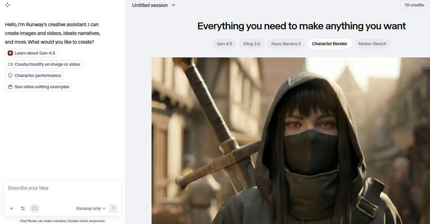 Runway ML AI video generator Chat mode
