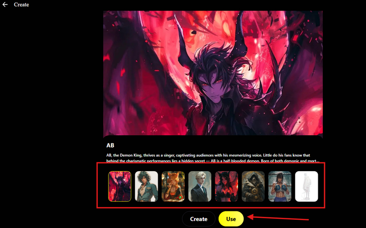 Selecting a persona in Emochi
