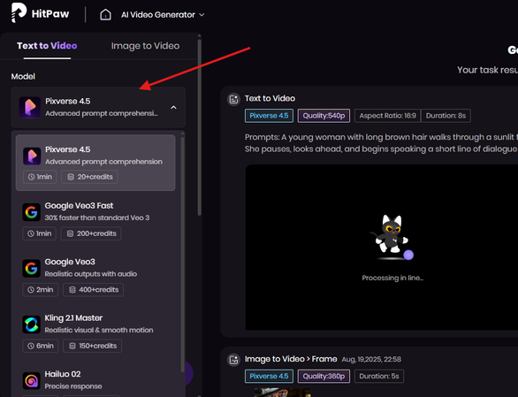 Selecting a video generation model