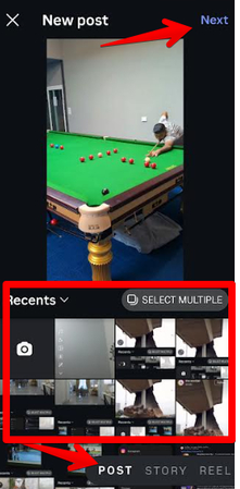 Selecting a video on Instagram