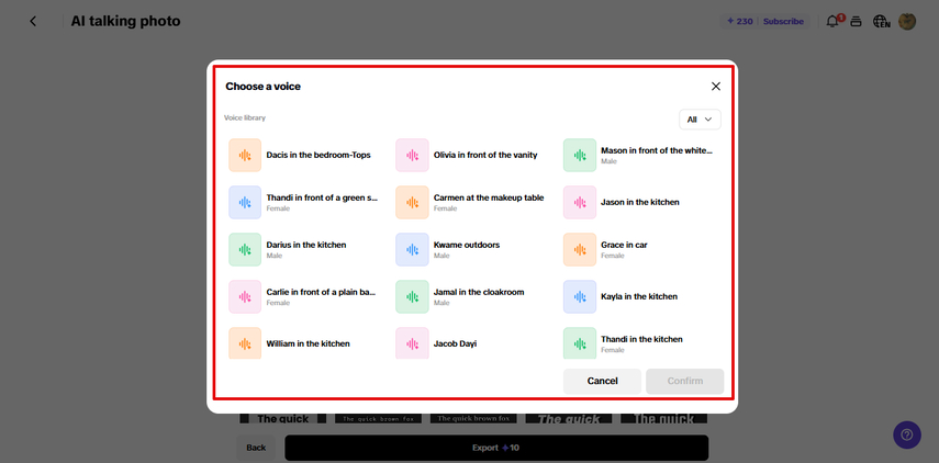 Selecting a voice actor in Pippit AI