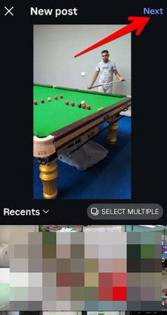 Selecting a YouTube video for an Instagram post