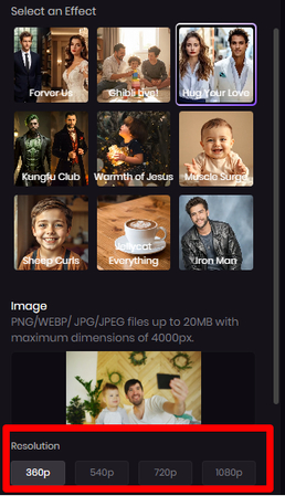 Selecting AI hug video resolution