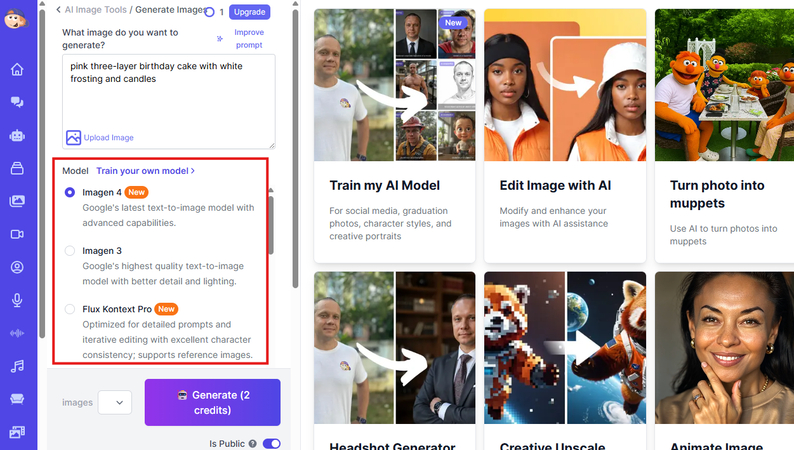 Selecting an AI model to generate an AI cake
