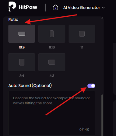 Selecting aspect ratio and enabling auto sound