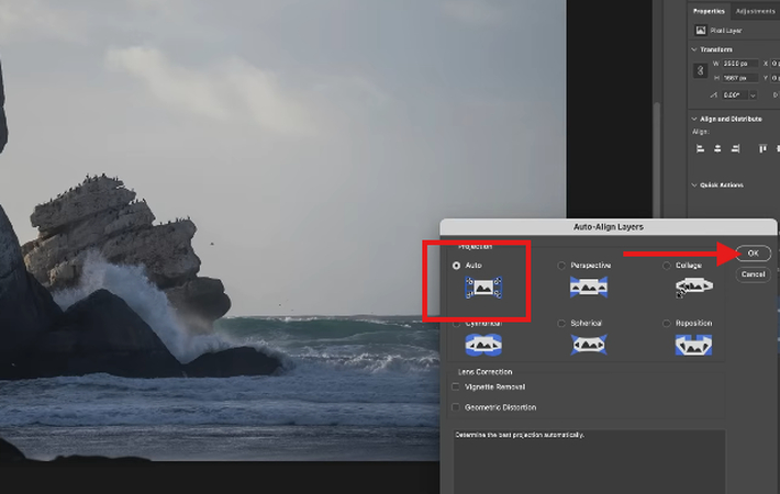 Selecting Auton in Auto-Align Layers