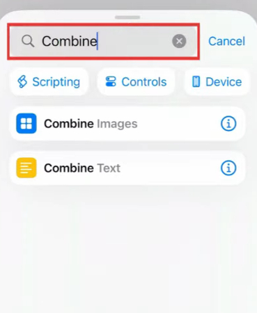 Selecting Combine Images on iPhone