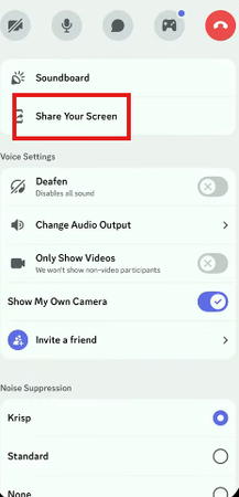 Selecting Share Your Screen on Discord