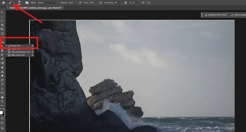 Selecting the Brush tool in Photoshop