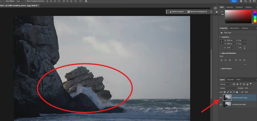 Selecting the top layer to blend with the lower layer