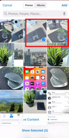 Selecting two pictures in the shortcut to make one on iPhone
