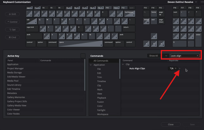 Setting up the keyboard key for syncing audio with video in DaVinci Resolve