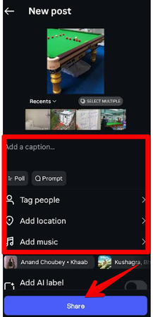 Sharing a YouTube video on an Instagram post