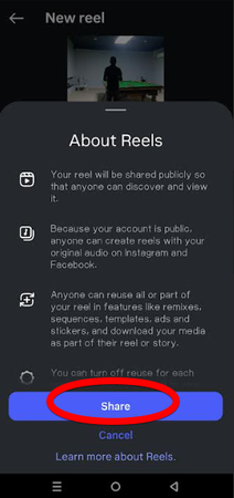 Sharing a YouTube video on Instagram Reels