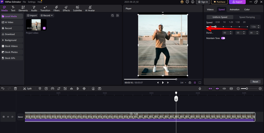 Slowing down the speed of the video in HitPaw Edimkor