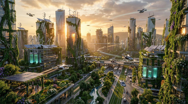 AI Time-Lapsed Solarpunk City Video