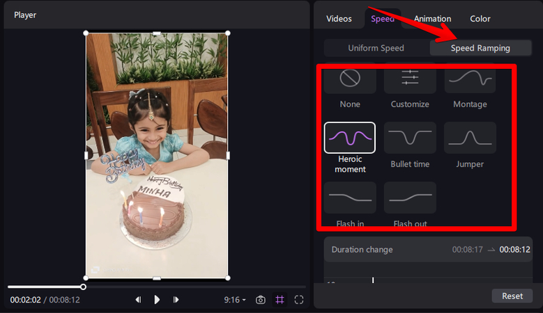 Speed ramping an Instagram video for Stories