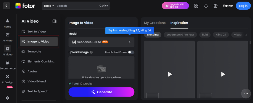 select ai image to video or template