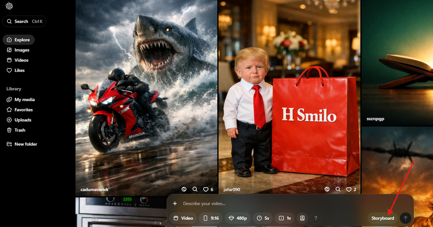 Storyboard feature in the Sora AI video generator