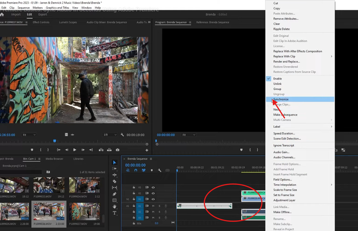 Synchronize option in Premiere Pro
