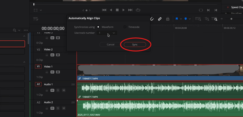 Syncing audio with video in DaVinci Resolve