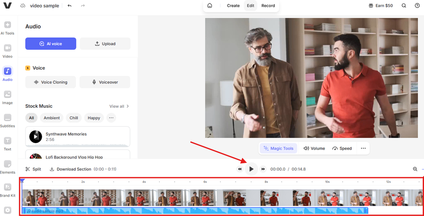 Syncing audio with video in Veed.io