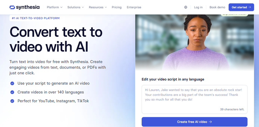 Synthesia best AI video generator