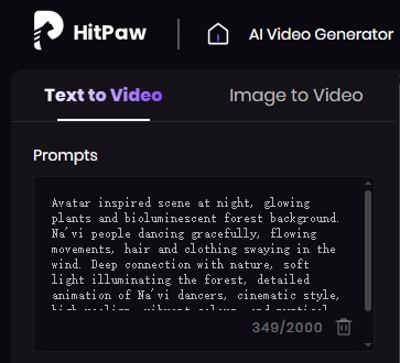 text prompt for navi dance scene