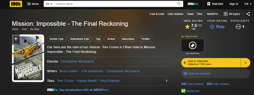 The Final Reckoning IMDb rating