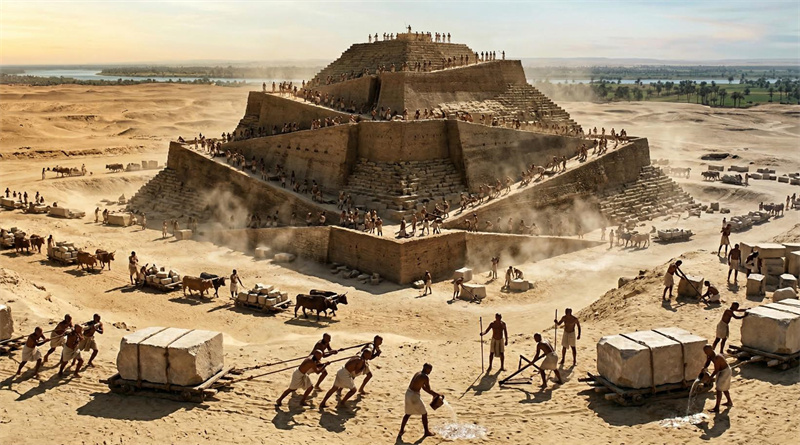 AI timelapse Construction of the Great Pyramid