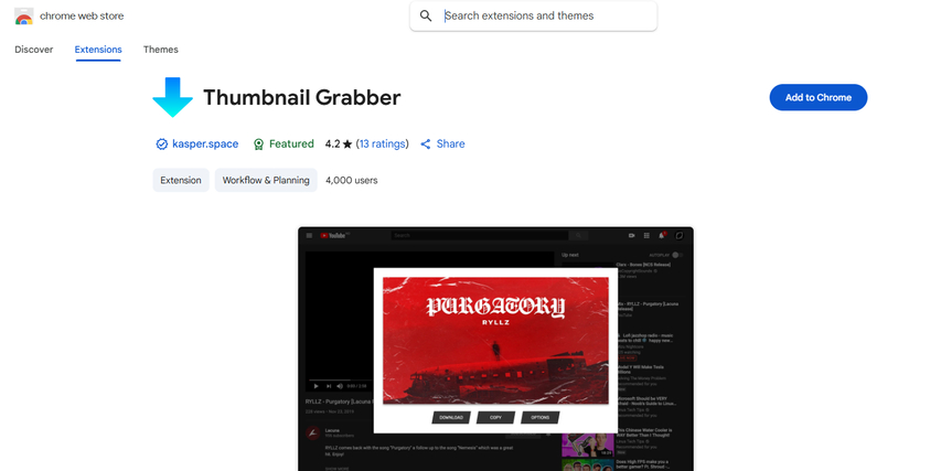 Thumbnail Grabber Chrome extension for YouTube