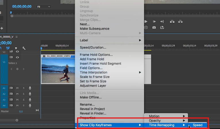 Time Remapping option in Premiere Pro